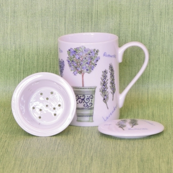 Porzellan-Teesiebbecher mit Deckel & Porzellansieb - Lavendel